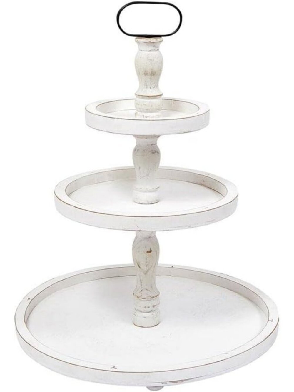 Rustic 2-Tiered Wood Tray Stand for Home Décor - 19" Dia x 25" H, White
